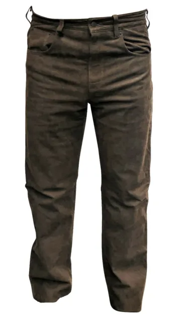 Jeans IN Pelle Braun Morbido Pantaloni da Stivale Moto Wildlederhose Trachten 3