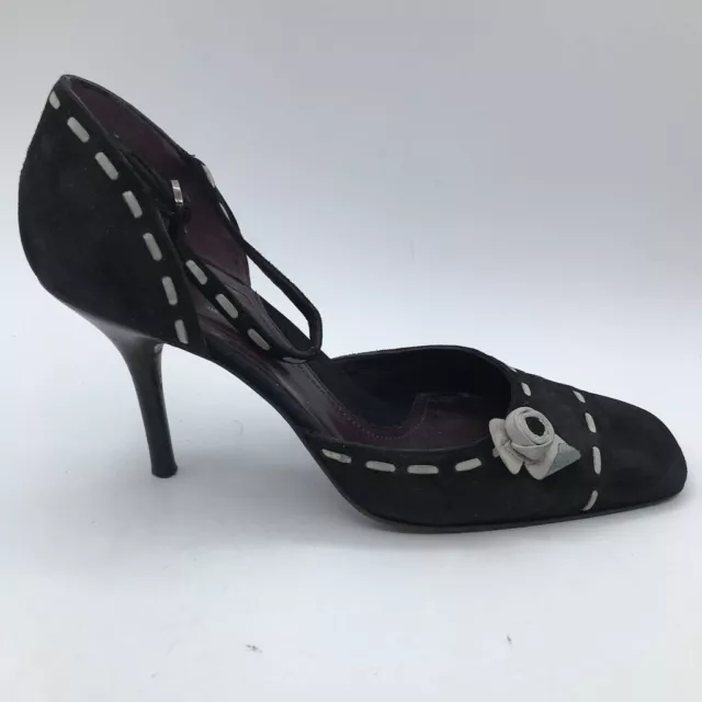 Via Spiga Womens Dorsay Heel Black Suede Stitching Flower Ankle Strap Mid 9.5 M