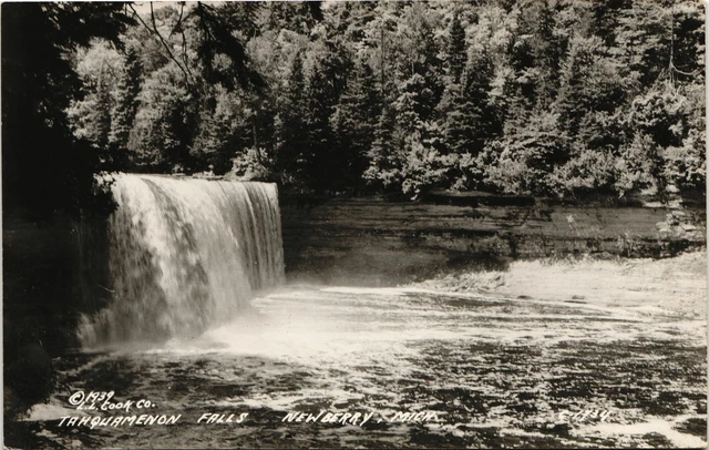 TAHQUAMENON FALLS vintage real photo postcard rppc NEWBERRY MICHIGAN MI c1950