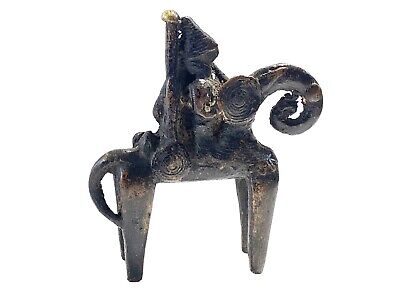 #4158 African Dogon Bronze Horseman W/ Companion Sculpture Mali 4.75" H