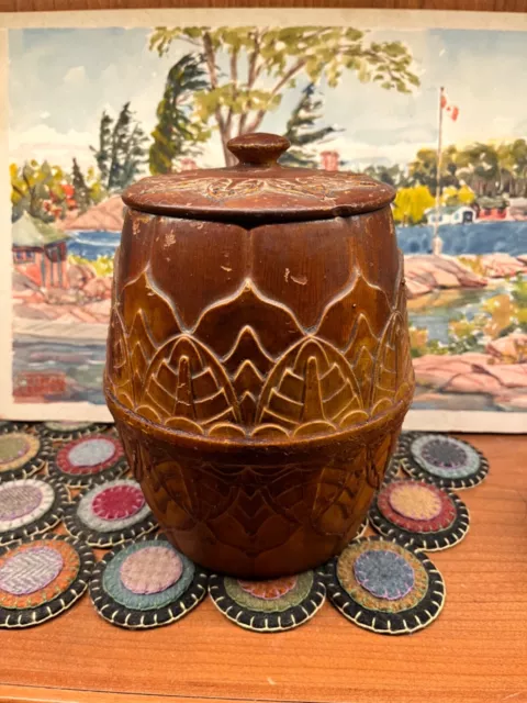 J G DILL ART Nouveau Tobacco Leaf  Jar Crock Red clay? Humidor sponge 1880-1900