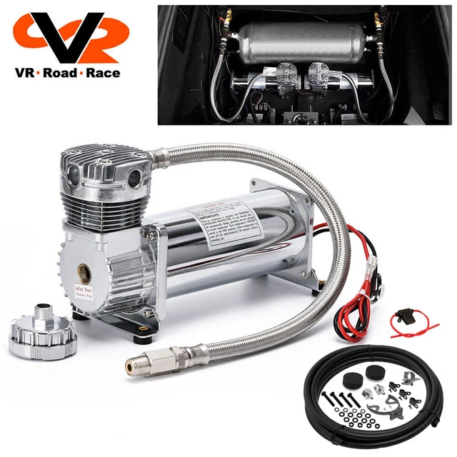 AIR RIDE COMPRESSOR Train Horn Lowrider Bags Suspension Chrome 12V