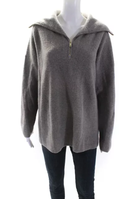 Rachel Zoe Womens 100% Cashmere Half Zippered Turtleneck Sweater Gray Size XL