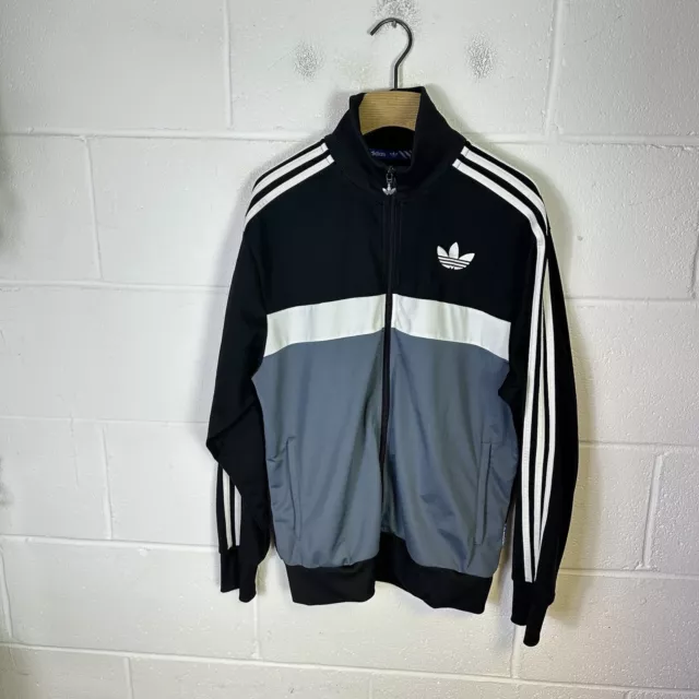 Adidas Jacket Mens Medium Black Grey Firebird Trefoil Originals Tracksuit Top