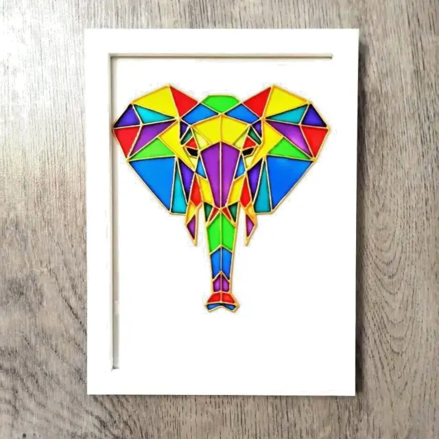 Stained glass painting Multicolored polygonal Elephant Original art Modern decor