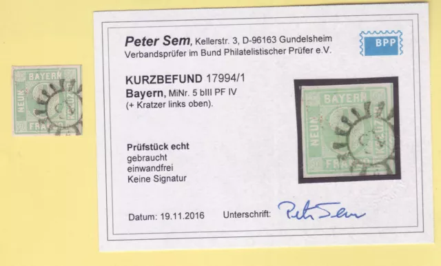 ## AD Bayern MiNr 5 bIII PF IV, KATALOGWERT 200 EUR ++ , BPP - BEFUND , LUXUS ##