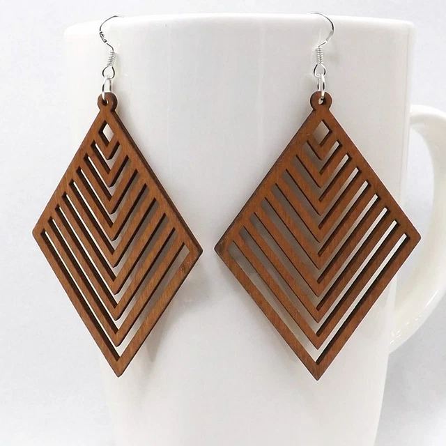 Natural Wood Earrings Ethnic Hollow Earrings Pair Afro African Girl Boho Organic
