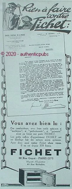 Publicite Fichet Coffre Fort Banque Centrale De La Meuse De 1925 French Ad Pub