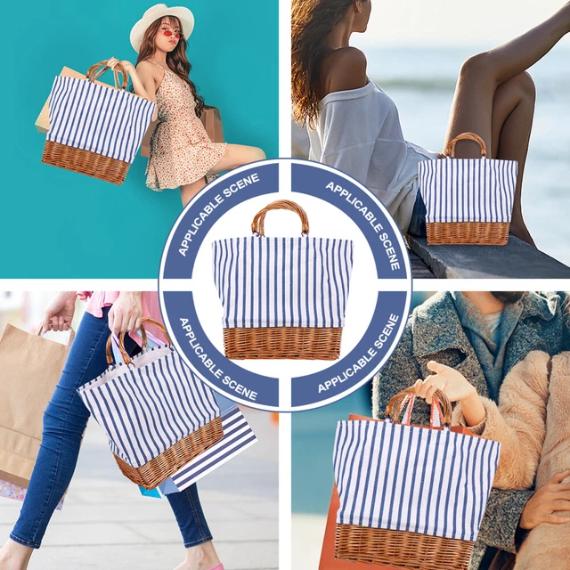 Canvas Tote Bags Rattan Canvas Tote Straw Purses Women Fashion