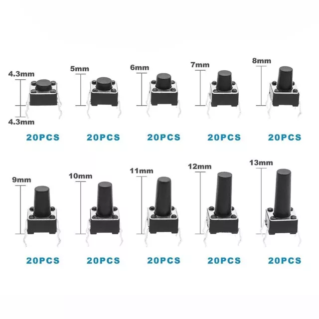 200Pcs Mini Tactile Push Button Pushbutton Switches  Breadboard Arduino PCB 2