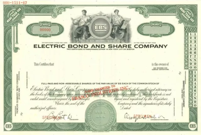 Electric Bond and Share Co. - Stock Certificate - Specimen Stocks & Bonds