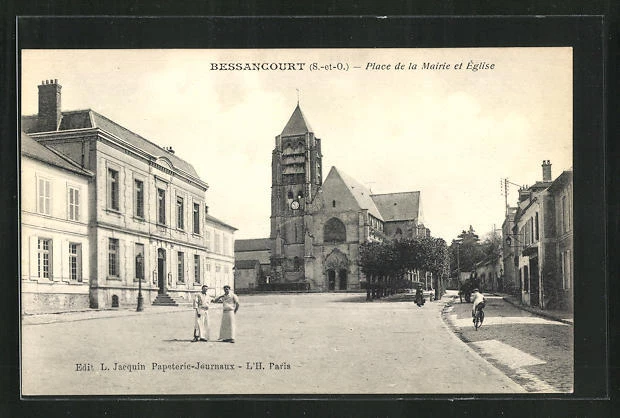CPA Bessancourt, Place de la Mairie and Church