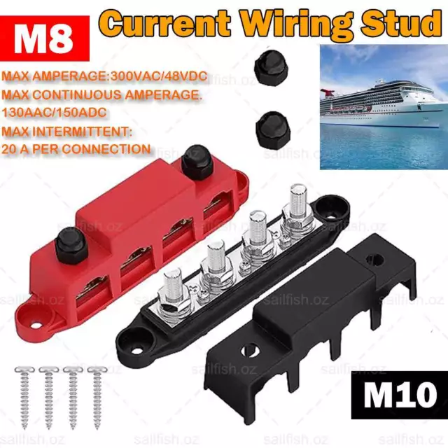 2pc 4Post Power Distribution Block Terminal Screw Bus Bar 250A 12V-48V DC M8/M10