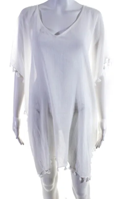 Seafolly Womens Tassel Trim V Neck Swim Cover Up White Cotton Size One Size