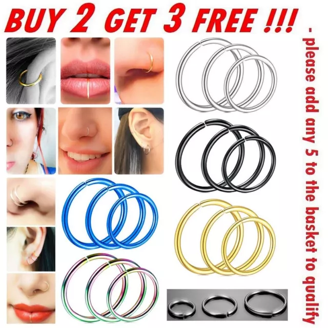 Nose Ring Surgical Steel Hoop Lip Ear Face Fake Septum Helix Small Body Piercing