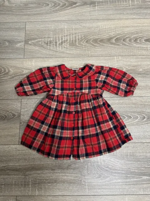 Baby Girls Next Red Tartan Christmas Long Sleeved Dress Age 3-6 Months