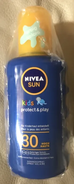 4x NIVEA SUN KIDS COLOURED PROTECT & PLAY SONNENSCHUTZ-SPRAY FÜR KINDER je 200ML
