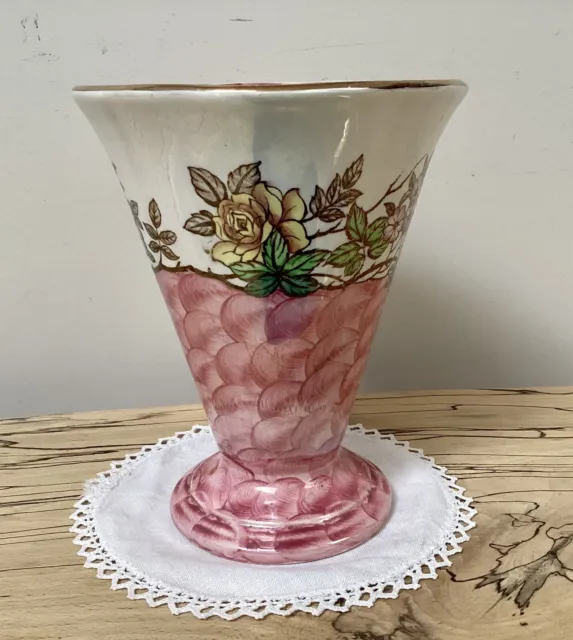 Vintage Maling Lustre Vase ‘Rosine’ Pink & Floral, 13cm High 2