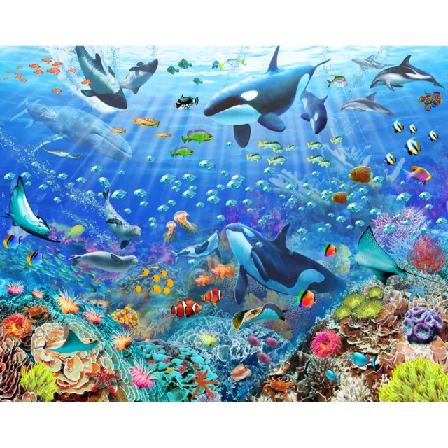 Fototapete Fische Unterwasser Tapete Kinderzimmer Delfin Orca 305x244cm Meer NEU