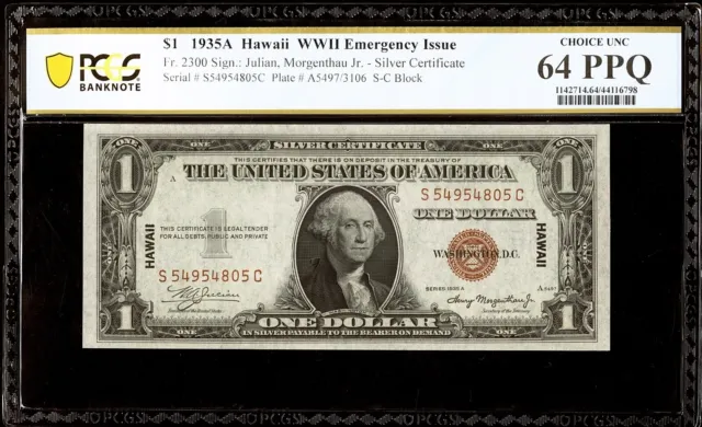 1935A Hawaii WWII Emergency Issue Silver Certificate PCGS Choice 64 PPQ Bright!