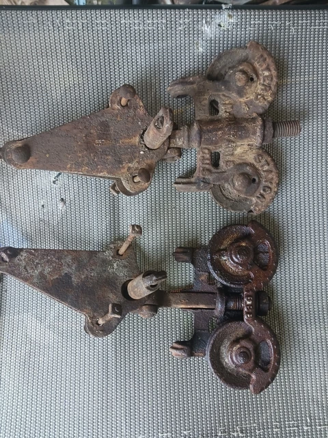 Pair Of Antique Myers Stayon Barn Door Trolleys 1688