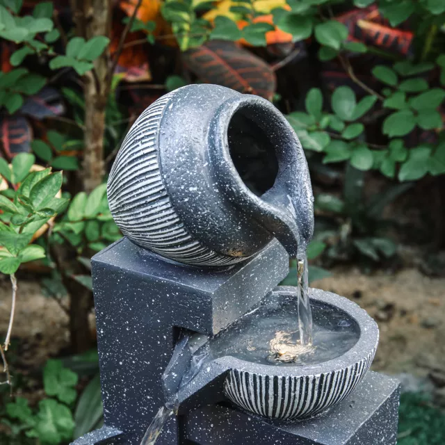 Solar Cascading Bowls In/Outdoor Water Feature Fountain LED Lights Garden Decor