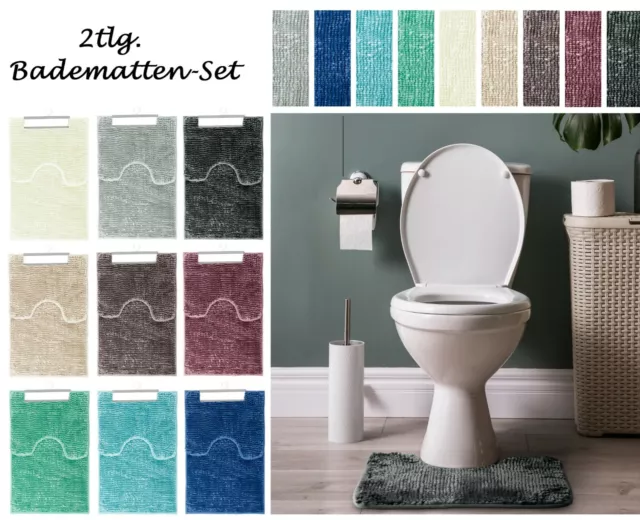 2 Tlg. Set Badmatte Badteppich Badvorleger Bad Dusche WC Teppich