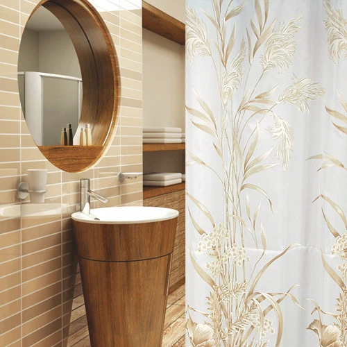 probath Rideau de douche en textile blanc avec galon de probath Rideau de douche en textile blanc avec galon de