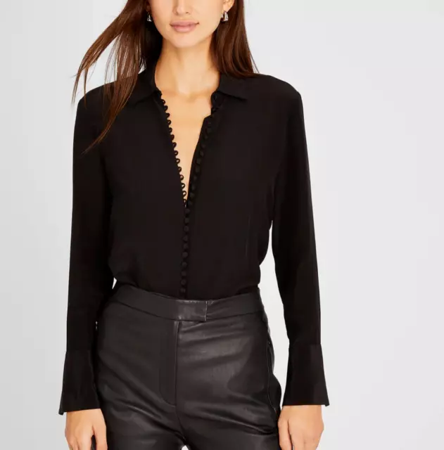 $189 Club Monaco Silk Blouse Womens XS Helek Shirt Button Up Black