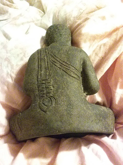 buddha statue Carved From Lava Rock With Hand Gesture  Wheel Of Teaching Old 2