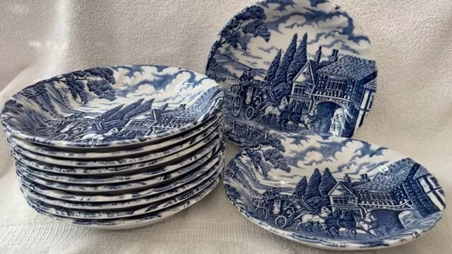 12 Set Myott ROYAL MAIL salad Plates 7.5"  Blue & White Staffordshire