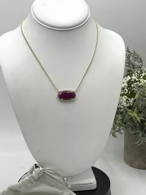Kendra Scott Dylan Magenta Purple Jade Oval Pendant Gold Plated Modern Necklace 2