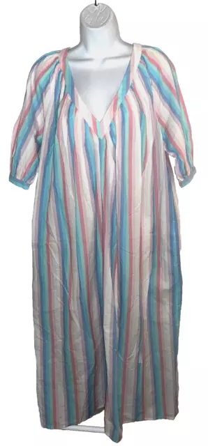 Ophelia & Indigo Cici Rainbow Stripe Balloon Sleeve Maxi Dress Sz S/M