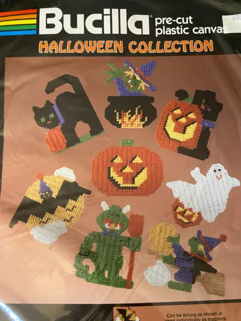 Vintage New NIP Bucilla Plastic Canvas Kit Halloween Collection Set of 8 Crafts