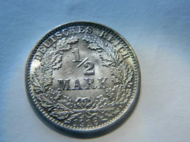 1916 1/2 Mark A - Deutsches Reich - Deutschland - KM17 - Silber 0,900 - Top