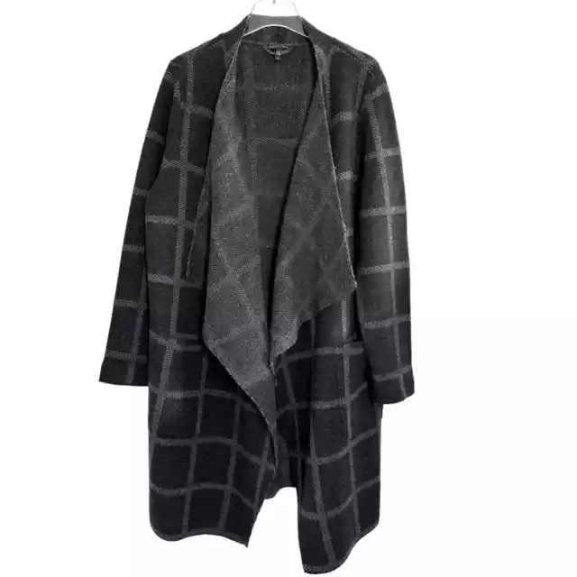 Eileen Fisher Knit Open Long Cardigan Sweater Women Large Black Merino Wool