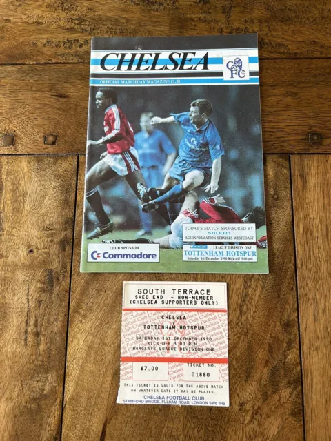 Chelsea Football Club Programme V Tottenham Hotspur Dec 1990 + Ticket Very Good