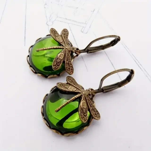 Earrings Women Vintage Boho Dragonfly Teal Green Crystal Dangle Jewelry New Gift