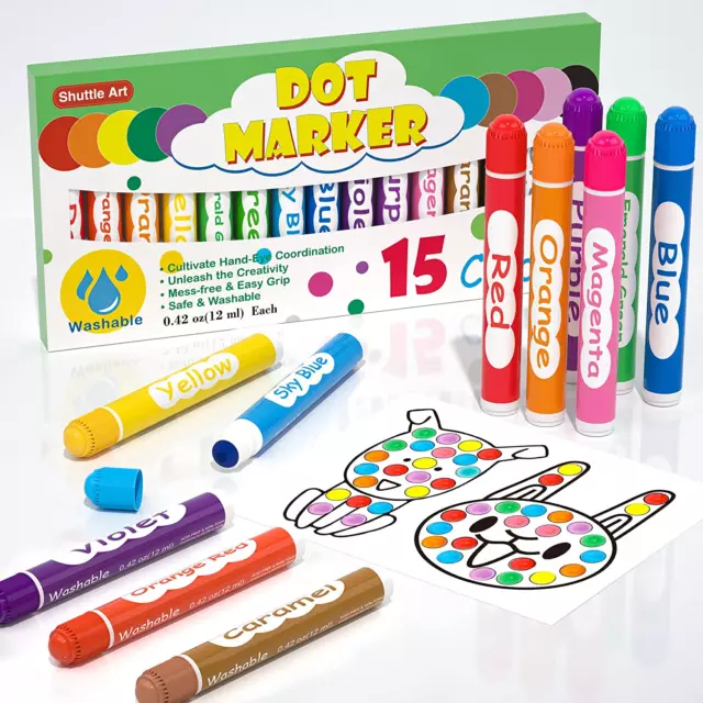 Dot Markers Set, Shuttle Art 15 Colours Washable Dot Markers for Toddlers AUS ST