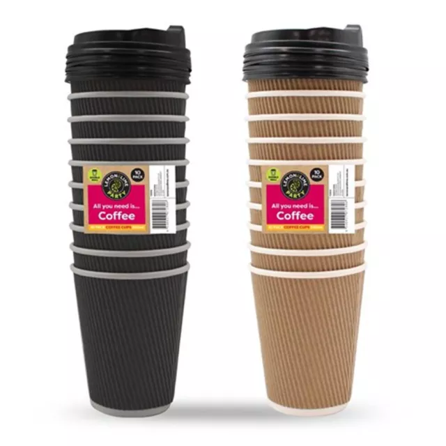 20 x Disposable Double Wall Coffee Cups 340ML With Lid Takeaway Drink Tea Cups