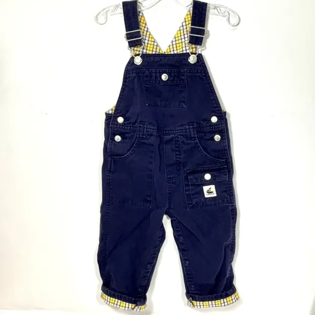 Gymboree Overalls Nautical Navy Yellow Check Size 18-24 Months 2002 Vintage