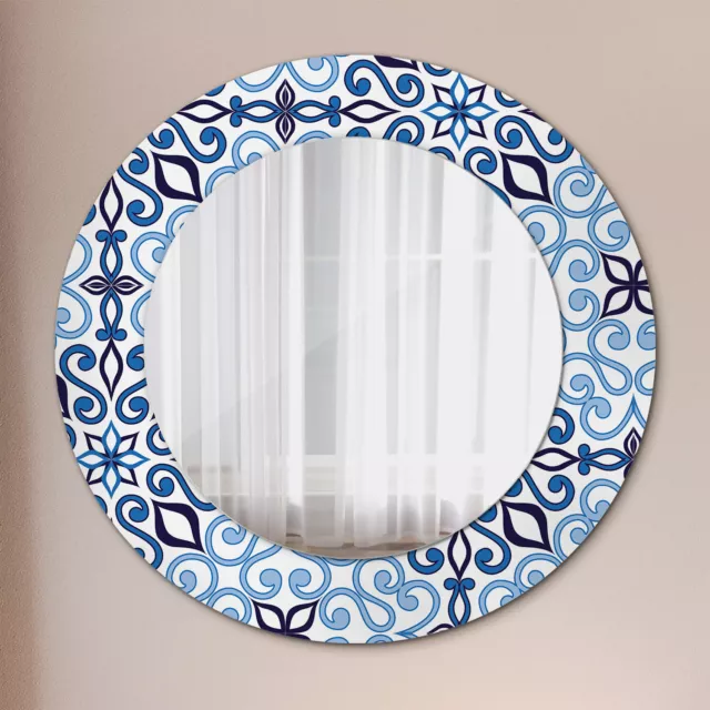 Decorativo Espejo Redondo Con Color Marco Para Baño y Salón Patrón árabe azul