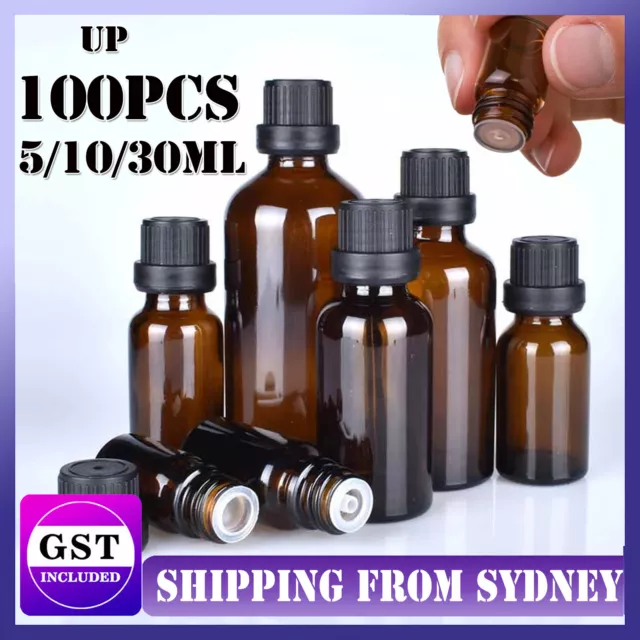 Up100X 5/10/30ML Amber Glass Essential Oil Bottle With Euro Dropper Aromatherapy