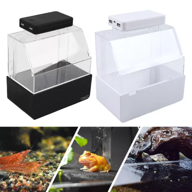 USB Mini Desktop Aquarium Fish & Shrimp Tank w/ Water Filtration LED Black/White