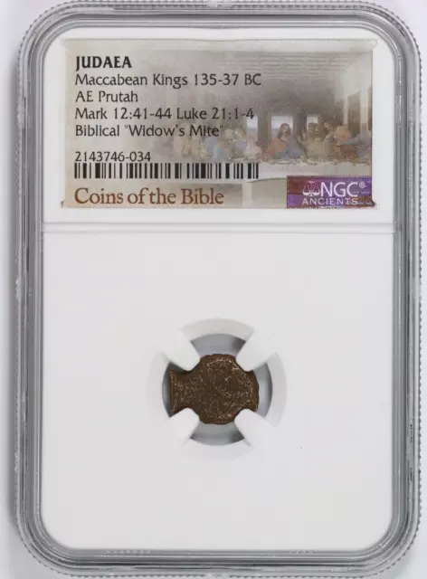 135-37 BC Judaea NGC Certified Biblical "Widows Mite" - Last Supper Label -