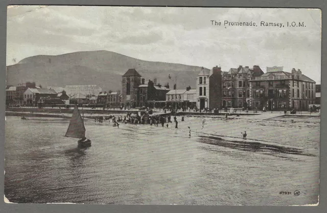Vintage postcard The Promenade, Ramsey, Isle of Man. pmk Laxey 1913