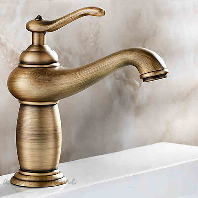 Antique Brass Single Hole Bathroom Sink Faucet Vanity One Handle Basin Mixer Tap