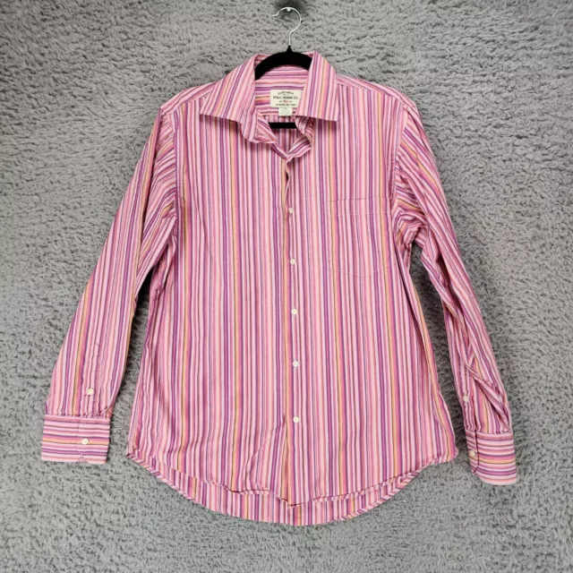 POLO RALPH LAUREN Shirt Mens Medium Pink Striped Cotton Long Sleeve ...