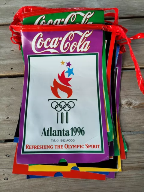 1996 Atlanta Olympics Coca Cola Flag Banner, 24 flags, 36 ft long, Coke Sign