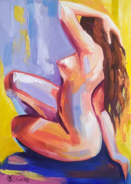 Oil Original Painting On Panel With Abstract Naked Woman Figure Art Picclick